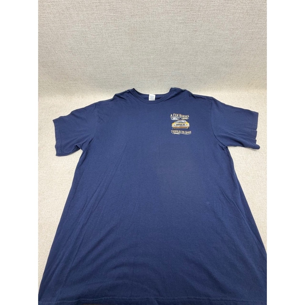 Ford Mustang‎ T-Shirt Mens 2XL Navy Blue A Few Horses Tucked In The Barn Delta